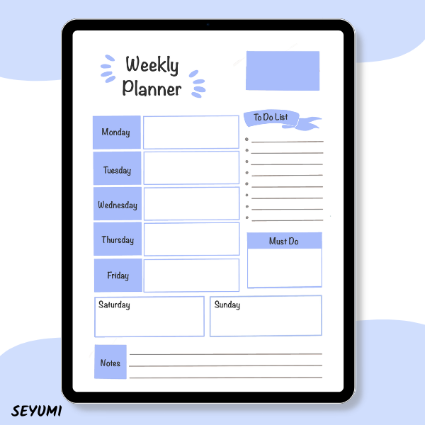 Picture of Light Blue Printable Weekly Planner Digital Download